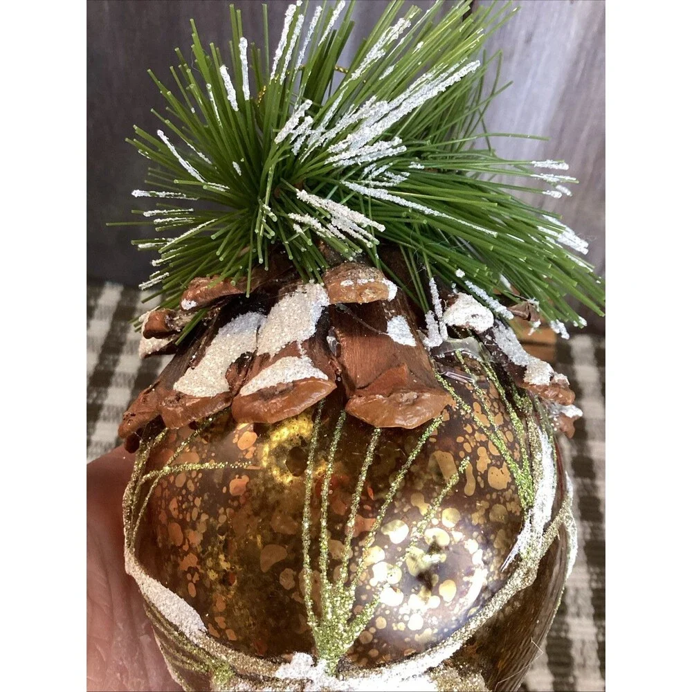 Pine Cone Mercury Blown Glass Christmas Tree Ornament Real Pinecone Decor Large